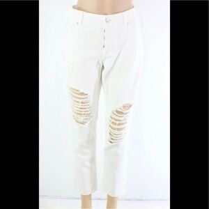 AFRM White Crop Distressed Destructed Ripped Jeans